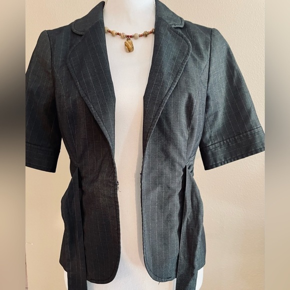 VINTAGE KNOT FRONT TIE The Limited Blazer Dark Grey & Beige Pinstripes Preppy - Picture 7 of 17